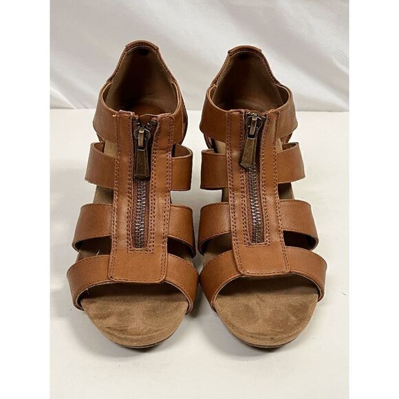 Style & Co Womens Zip up Strappy Wedge Sandals Brown Faux Leather Sz 7.5M - Picture 2 of 6